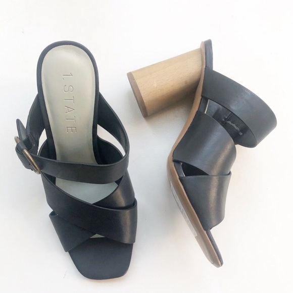 1.State Black Icendra Flared Block Heeled Mules 9 - Picture 2 of 8
